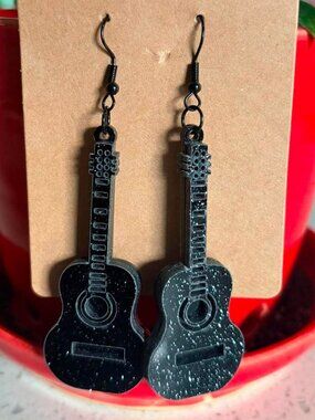 Black Guitar Dangle Earrings Music Lover Country Rock Acoustic